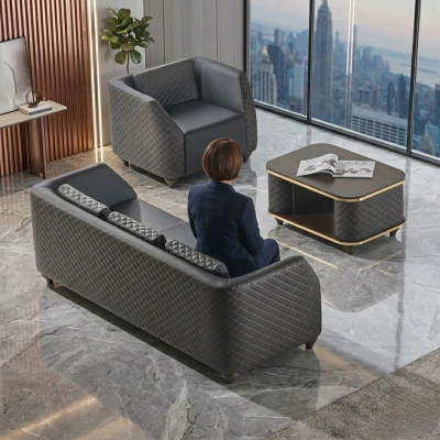 Canapé-Set 3-Sëtzer Fauteuil Couchtisch Schwaarz Brong Lieder Polster Holz