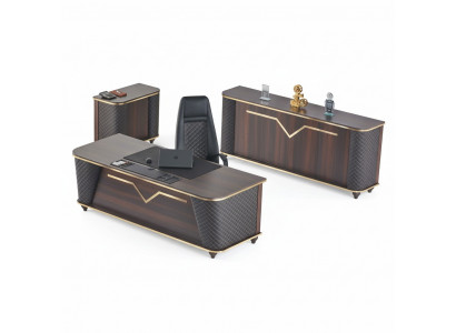 Komplette Aarbechtszëmmer-Set Bürosdësch Bürosstull Sideboard Kommode Holz