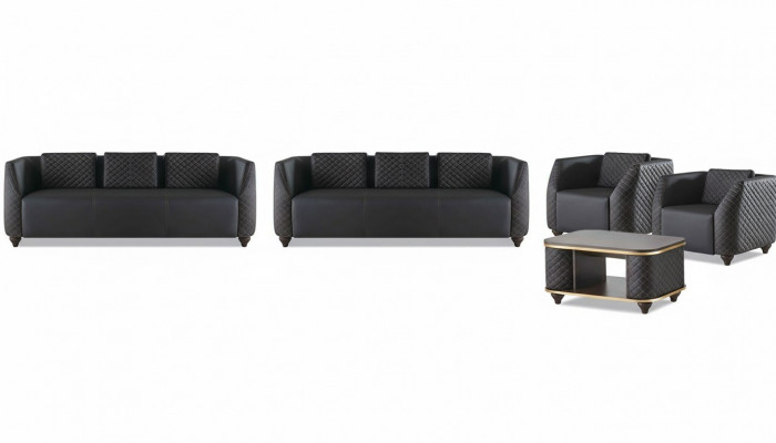 Sëtzmiwwelen 3-Sëtzer Fotell Dësch Schwaarz Braun Lieder Ledersofa Set