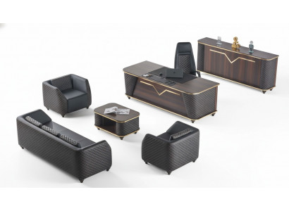 Komplett Aarbechtszëmmer Set Schreifdësch Sofas Sideboard Büroeinrichtung
