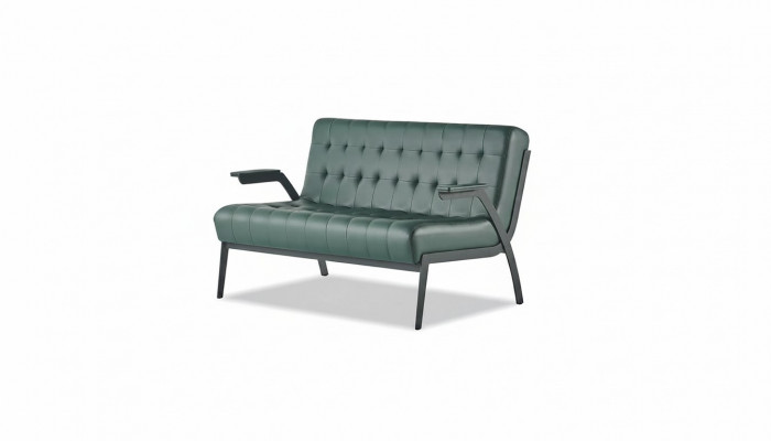 Chesterfield Gréng Sofa 2-Sëtzer Liederdivan Modern Canapé Lieder Nëtzstahl