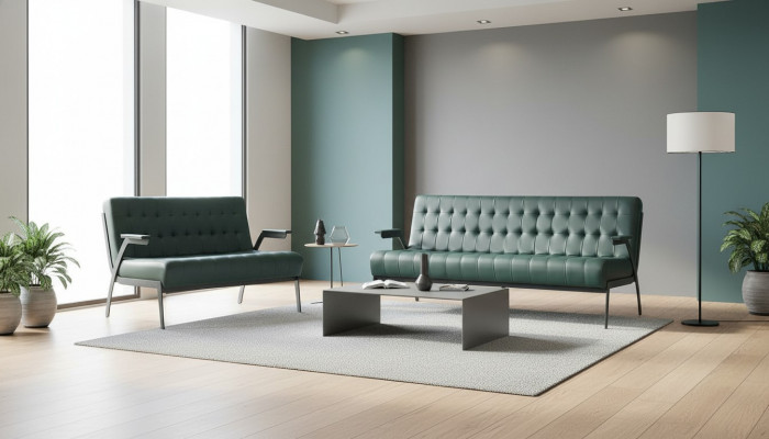 Chesterfield Lieder Set 3-Sëtzer 2-Sëtzer Gréng Lieder-Sofas Modern Holz
