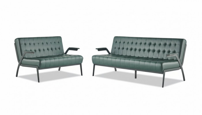 Chesterfield Lieder Set 3-Sëtzer 2-Sëtzer Gréng Lieder-Sofas Modern Holz