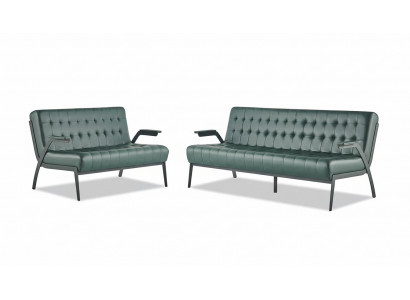 Chesterfield Lieder Set 3-Sëtzer 2-Sëtzer Gréng Lieder-Sofas Modern Holz