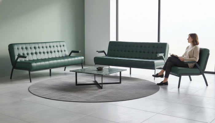 Sëtzmoossel-Set 3-Sëtzer Fotell Gréng Edelstol Modern Lieder Chesterfield