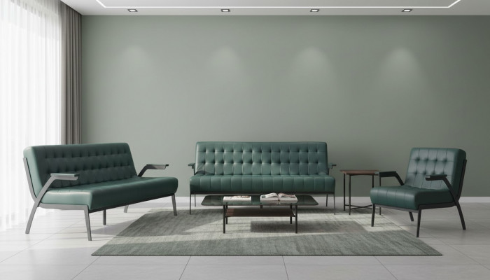 Sëtzmoossel-Set 3-Sëtzer Fotell Gréng Edelstol Modern Lieder Chesterfield