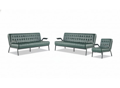 Sëtzmoossel-Set 3-Sëtzer Fotell Gréng Edelstol Modern Lieder Chesterfield