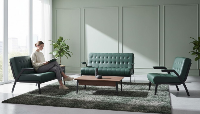 Canapé-Set 2-Sëtz Sëtz Gréng Edelstol Modern Lieder Chesterfield Holz
