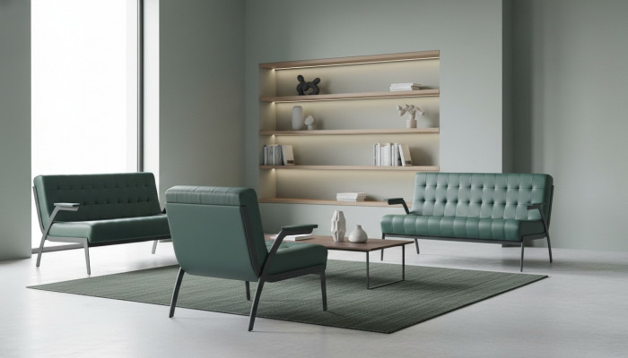 Canapé-Set 2-Sëtz Sëtz Gréng Edelstol Modern Lieder Chesterfield Holz