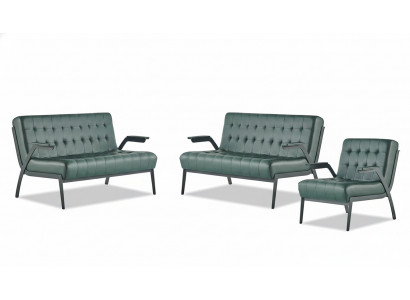 Canapé-Set 2-Sëtz Sëtz Gréng Edelstol Modern Lieder Chesterfield Holz
