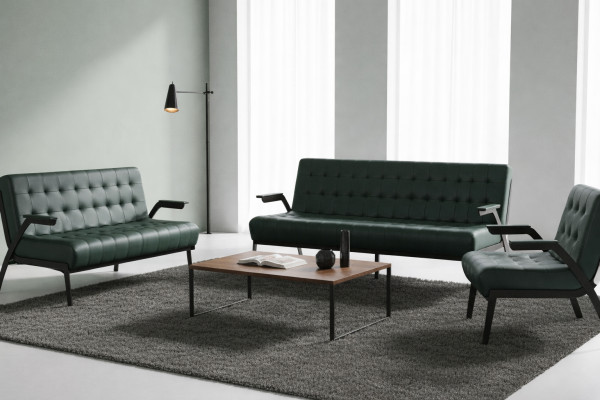 Komplett-Set Gréng 3-Sëtzer 2-Sëtzer Fauteuil Modern Chesterfield Lieder