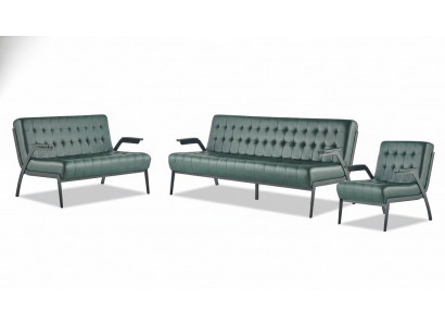 Komplett-Set Gréng 3-Sëtzer 2-Sëtzer Fauteuil Modern Chesterfield Lieder