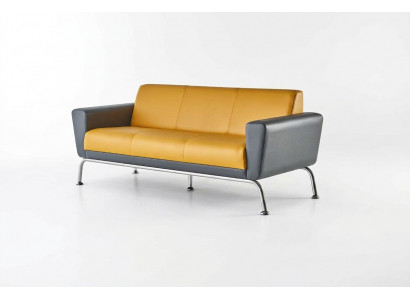 Ledercouch Giel Gro 3-Sëtzer Couch Dräisëtzeg Lieder Edelstahl Modern Holz