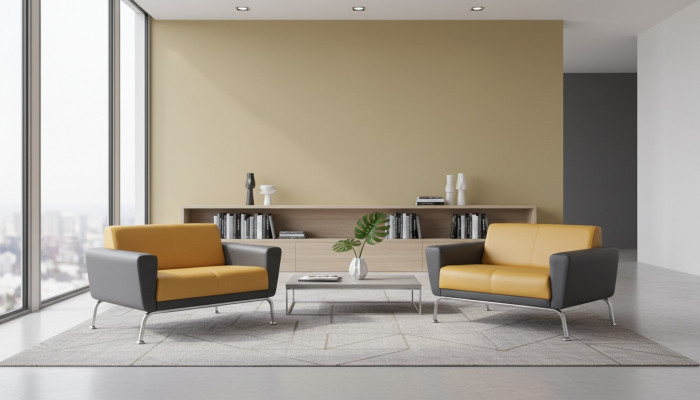 Ledersofa Sofa-Set 2-Sëtzer Giel Griis Edelstahl Modern Couch Komplett