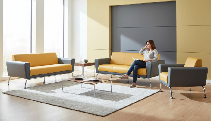 Liederparks Lieder Edelstahl Modern Giel Gro 3-Sëtzer Fotell Sofas-Set