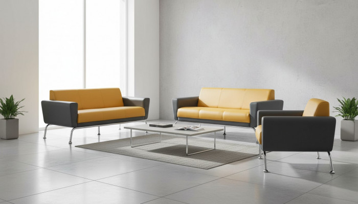Liederparks Lieder Edelstahl Modern Giel Gro 3-Sëtzer Fotell Sofas-Set