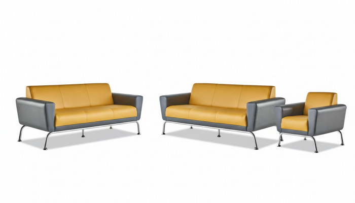Liederparks Lieder Edelstahl Modern Giel Gro 3-Sëtzer Fotell Sofas-Set