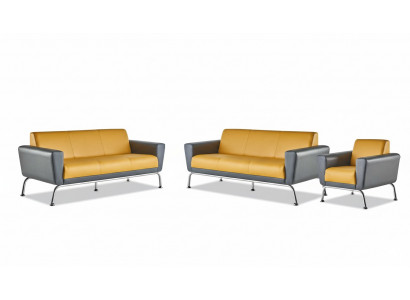Liederparks Lieder Edelstahl Modern Giel Gro 3-Sëtzer Fotell Sofas-Set