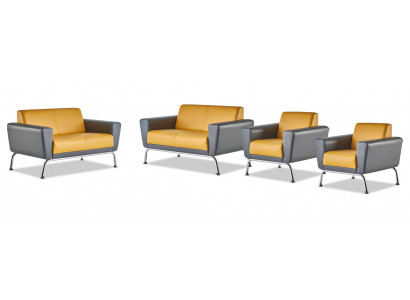 Komplett-Set 2-Sëtzer Fotell Giel Gro Inox Liederzofuë Sofa-Set