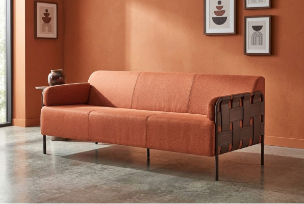Ledersofa 3-Sëtzegen Orange Sofa Modern Canapé Dräisëtzegen Mëll Sëtzmöbel