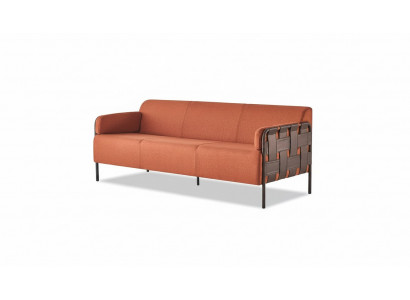 Ledersofa 3-Sëtzegen Orange Sofa Modern Canapé Dräisëtzegen Mëll Sëtzmöbel