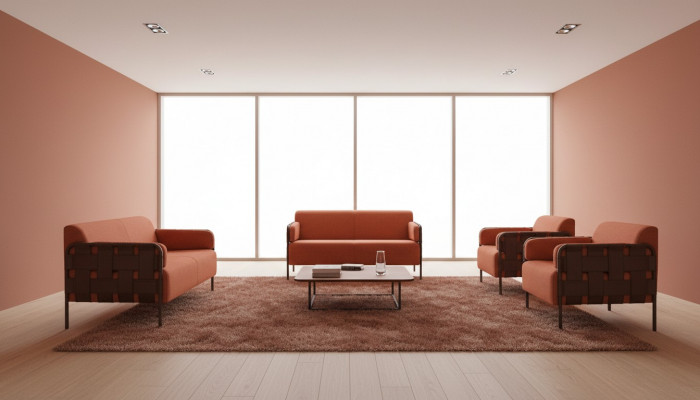 Canapé-Set 2-Sëtzer 2x Still Orange Modern Textil Edelstahl Kanapee Garnituren