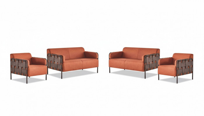 Canapé-Set 2-Sëtzer 2x Still Orange Modern Textil Edelstahl Kanapee Garnituren
