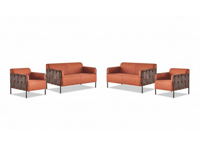 Canapé-Set 2-Sëtzer 2x Still Orange Modern Textil Edelstahl Kanapee Garnituren