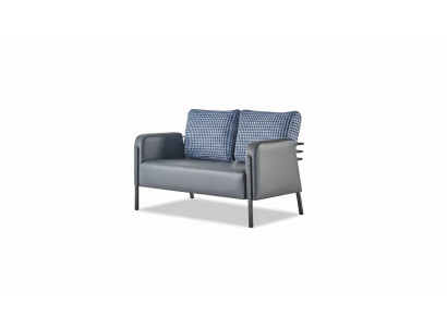 Lieder Sofa Polster 2-Sëtzer Grau Blo Edelstol Modern Këssen Sofa Couch