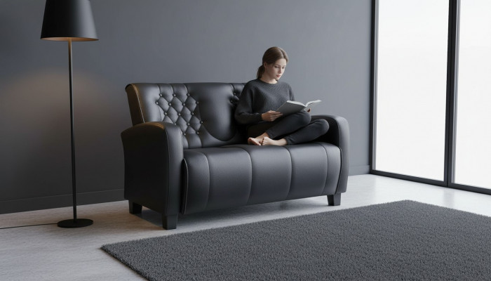 Luedersofa Chesterfield Canapé 2-Sëtzer Sofa Modern Zweesëtzeg Lieder Holz