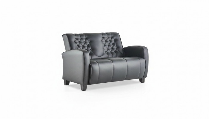 Luedersofa Chesterfield Canapé 2-Sëtzer Sofa Modern Zweesëtzeg Lieder Holz