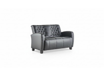 Luedersofa Chesterfield Canapé 2-Sëtzer Sofa Modern Zweesëtzeg Lieder Holz