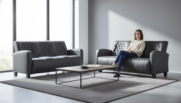 Chesterfield Canapé 3-Sëtzer Sofa Set Modern Lieder-Sofas Holz Knäppercher