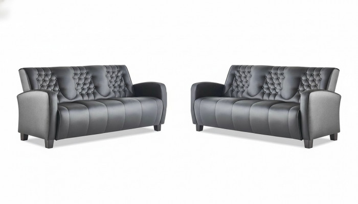 Chesterfield Canapé 3-Sëtzer Sofa Set Modern Lieder-Sofas Holz Knäppercher