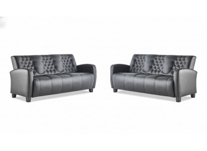 Chesterfield Canapé 3-Sëtzer Sofa Set Modern Lieder-Sofas Holz Knäppercher