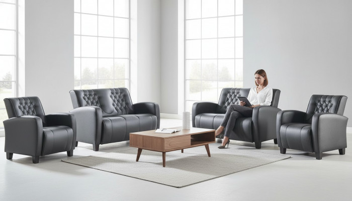 Sëtzgruppe-Set 2-Sëtzer Fotell Schwaarz Chesterfield Modern Ledersofaen