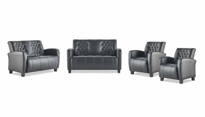 Sëtzgruppe-Set 2-Sëtzer Fotell Schwaarz Chesterfield Modern Ledersofaen
