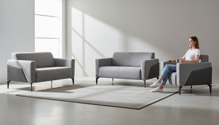 Sofa-Set Grey Sofas Fauteuils Edelstol Sofa-Set 2-Sëtzer Fauteuil