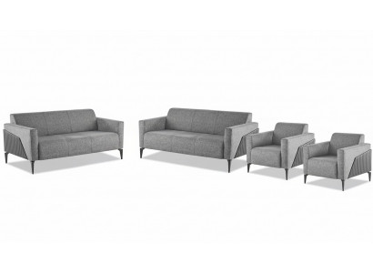 Sëtzmoebel Komplett Modern Set 3-Sëtzer Fauteuil Gro Textil Edelstahl Lieder
