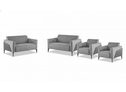 Komplett Sofa-Set Sofagarnitur 2-Sëtzer Fautteuil Gro Edelstahl Textil Holz