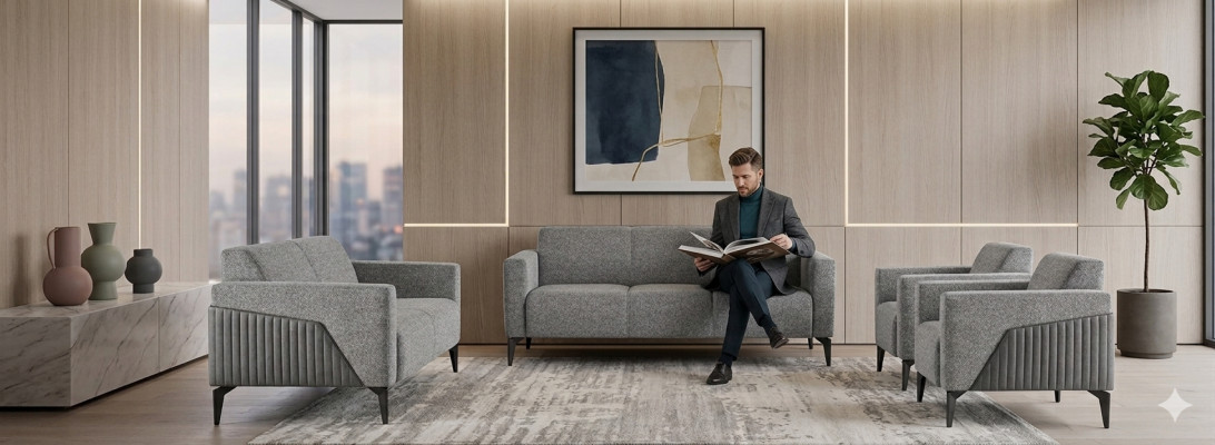 Sofagarnitur Set 3-Sëtzer 2-Sëtzer Fauteuil Gro Textil Edelstol Holz Modern