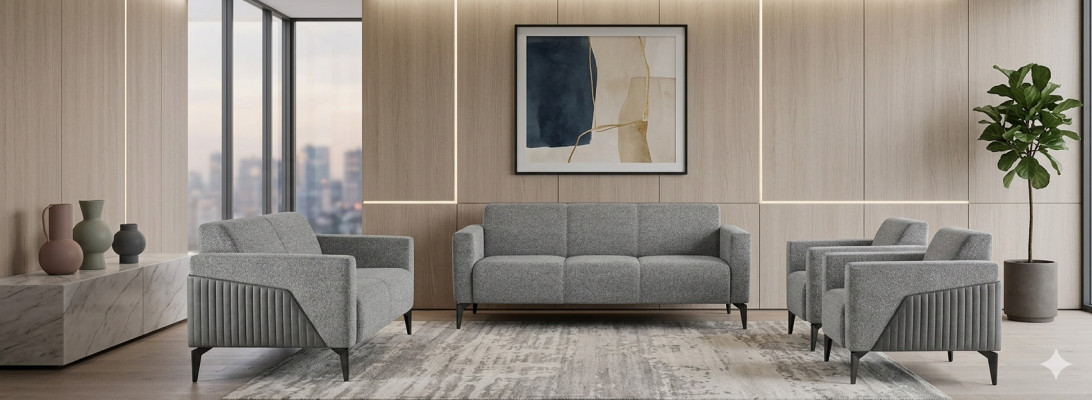 Sofagarnitur Set 3-Sëtzer 2-Sëtzer Fauteuil Gro Textil Edelstol Holz Modern
