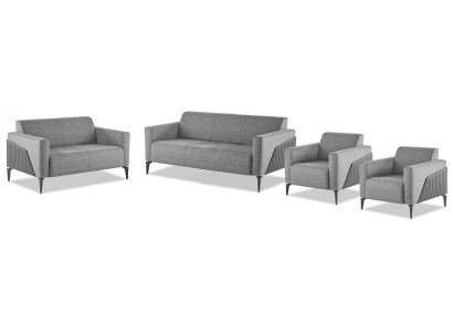 Sofagarnitur Set 3-Sëtzer 2-Sëtzer Fauteuil Gro Textil Edelstol Holz Modern