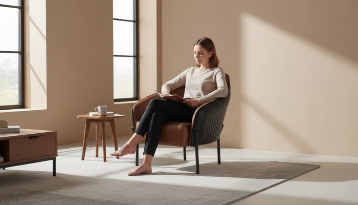 Brau-Schwaarz Fauteuil Modern Lieder Edelstol 1-Sëtzer Mëll.