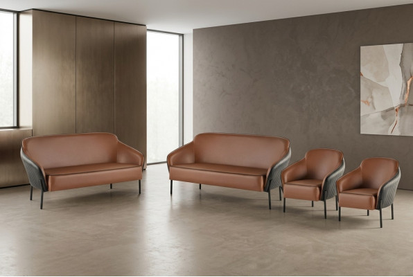 Canapé-Set Braun Schwaarz Canapé-Garnitur 2-Sëtzer Fauteuil Lieder Edelstol Holz