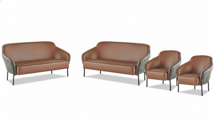Canapé-Set Braun Schwaarz Canapé-Garnitur 2-Sëtzer Fauteuil Lieder Edelstol Holz