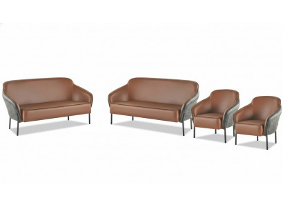 Canapé-Set Braun Schwaarz Canapé-Garnitur 2-Sëtzer Fauteuil Lieder Edelstol Holz