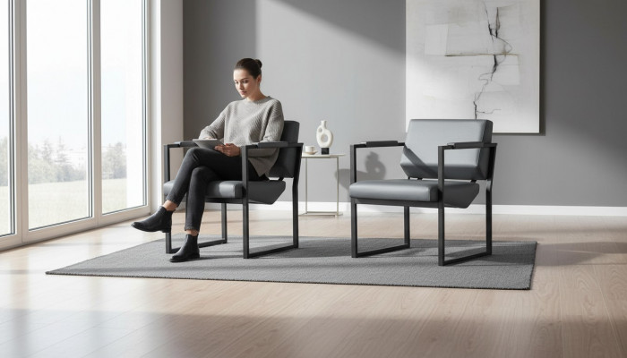 Bürostull Set Fotell Schwaarz Liegefotell Modern 1-Sëtzer Lieder Edelstahl