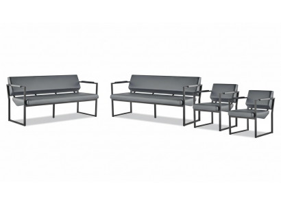 Sofagarnitur Schwaarz Modern Ledersofa Sofa-Set 3-Sëtzer Fotell Inoxstahl