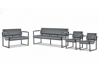 Komplett Set Sofas 3-Sëtzer 2-Sëtzer Fauteuil Schwaarz Ledersofas Edelstol
